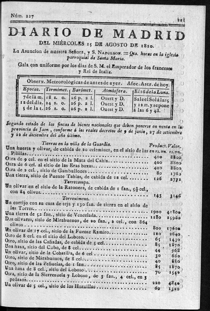 Miniatura de Diario de Madrid del miércoles 15 de Agosto de 1810