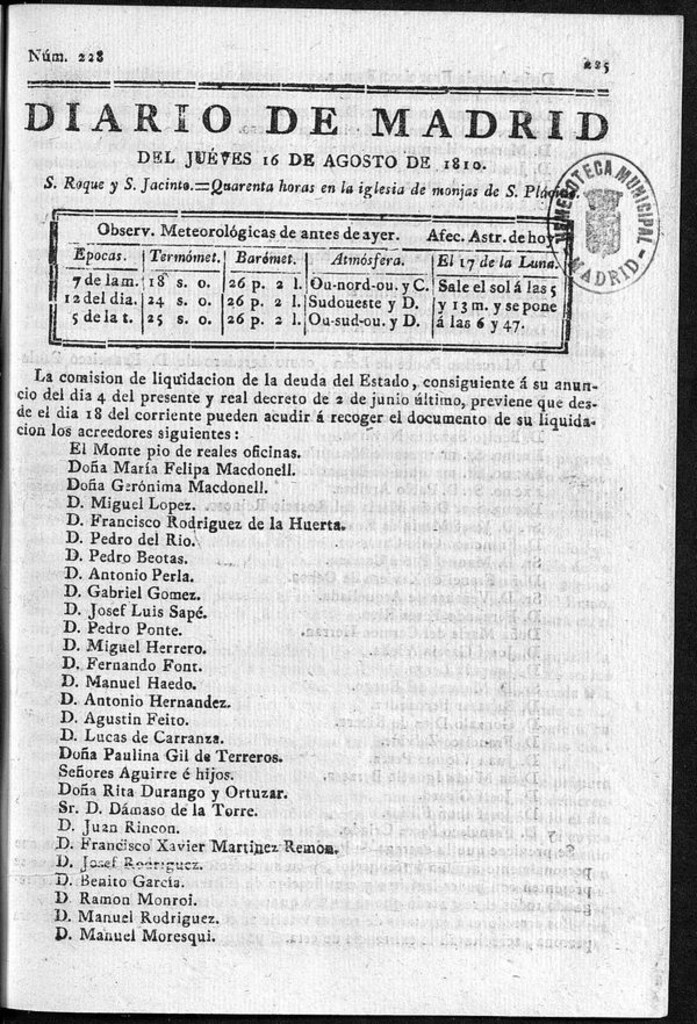 Miniatura de Diario de Madrid del jueves 16 de Agosto de 1810