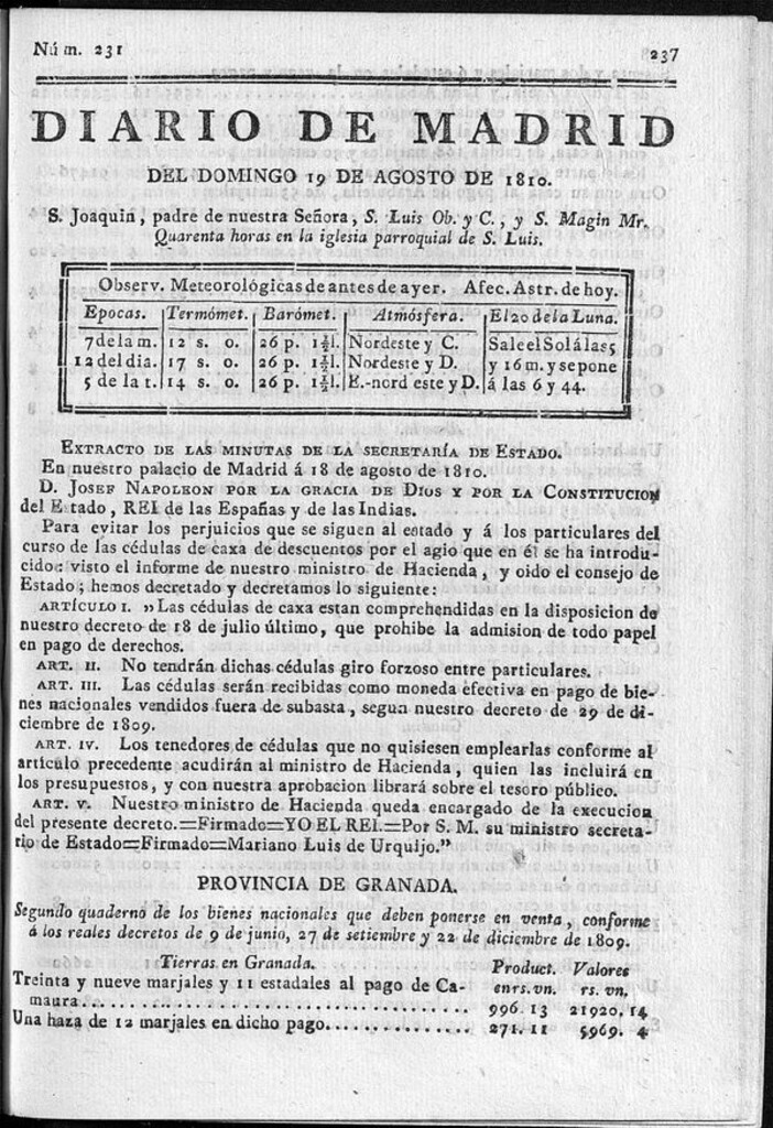 Miniatura de Diario de Madrid del domingo 19 de Agosto de 1810