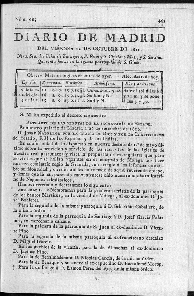 Miniatura de Diario de Madrid del viernes 12 de Octubre de 1810