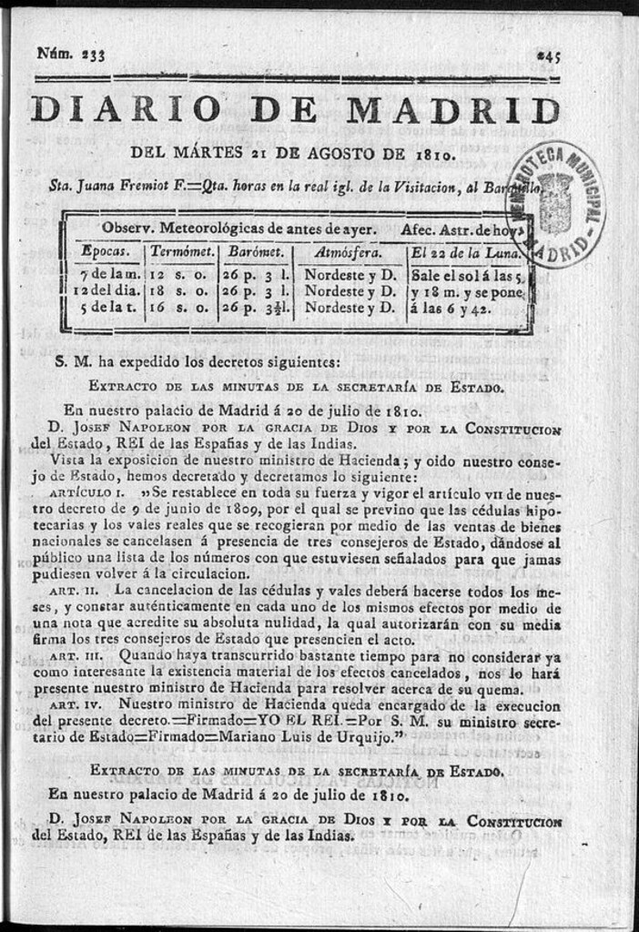 Miniatura de Diario de Madrid del martes 21 de Agosto de 1810