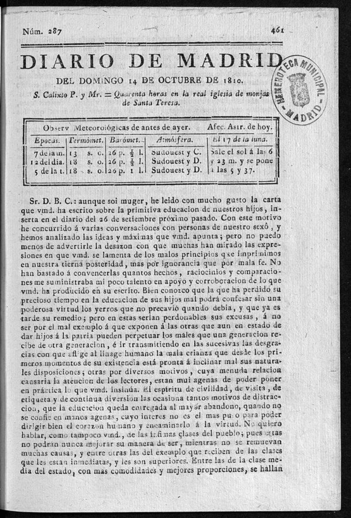 Miniatura de Diario de Madrid del domingo 14 de Octubre de 1810