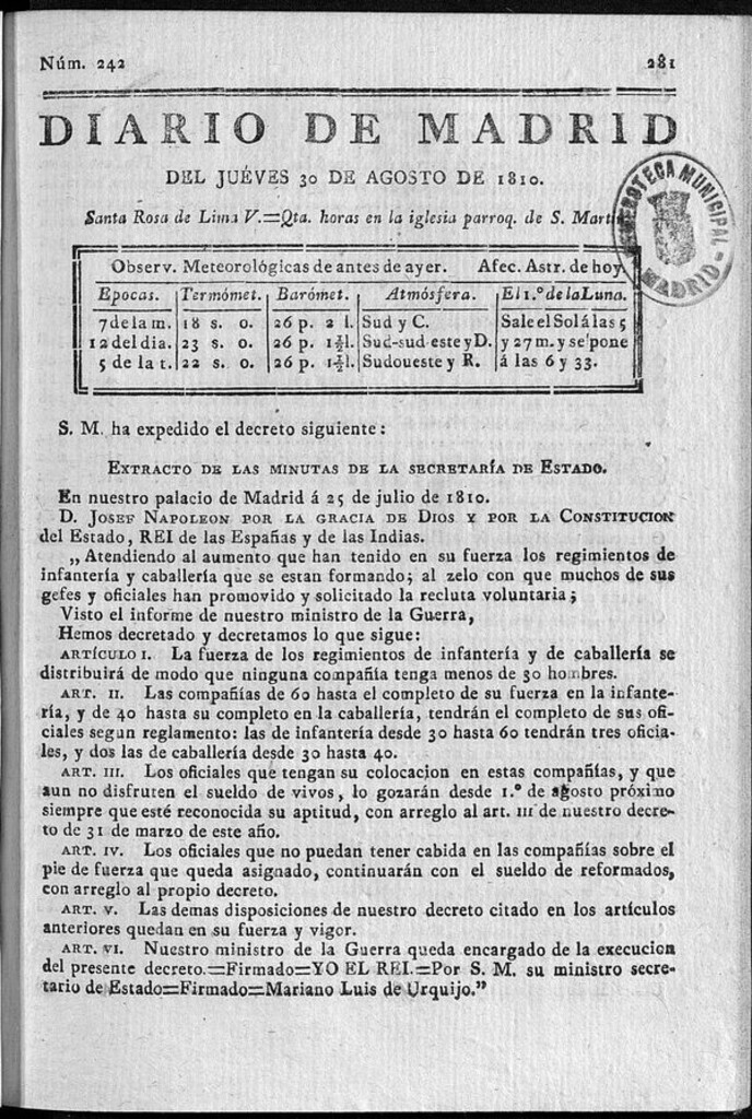 Miniatura de Diario de Madrid del jueves 30 de Agosto de 1810
