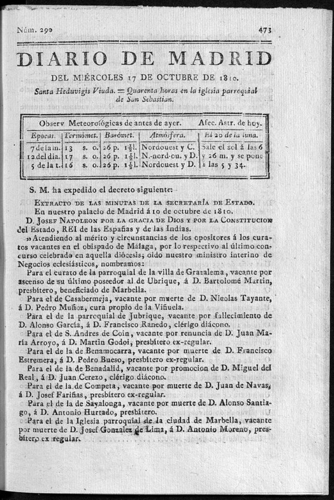 Miniatura de Diario de Madrid del miércoles 17 de Octubre de 1810