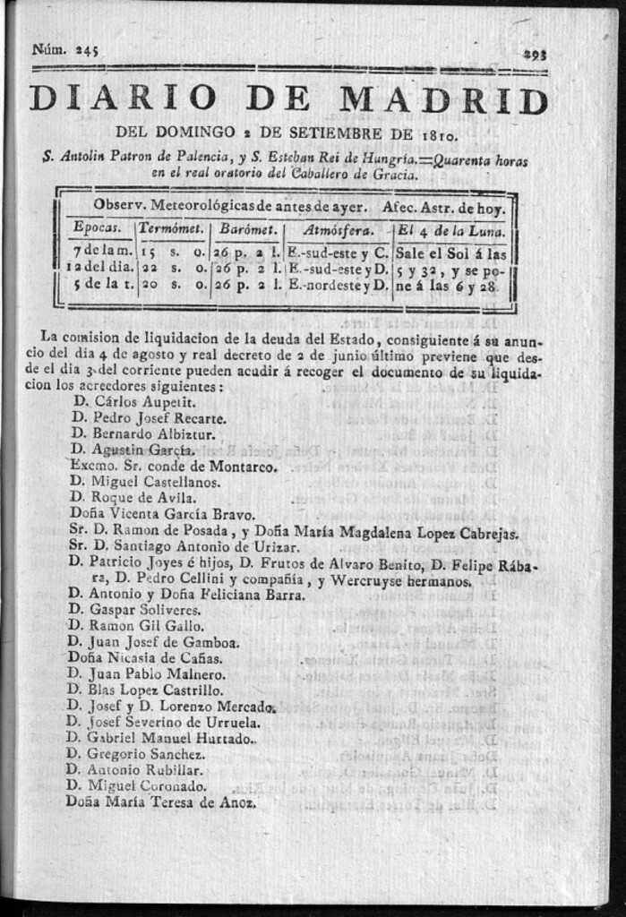 Miniatura de Diario de Madrid del domingo 2 de Septiembre de 1810