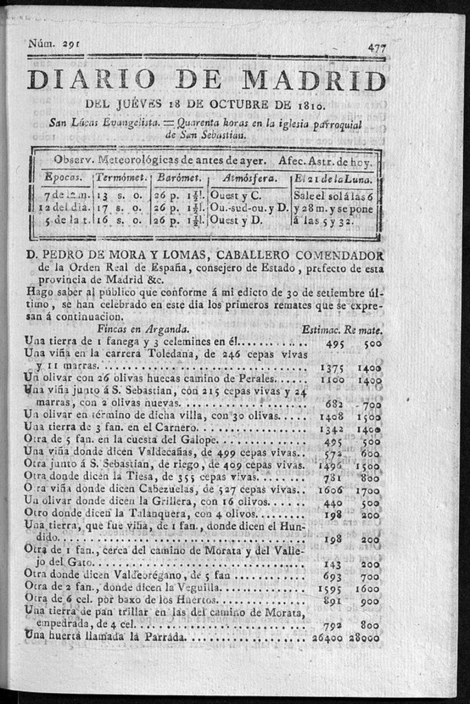 Miniatura de Diario de Madrid del jueves 18 de Octubre de 1810