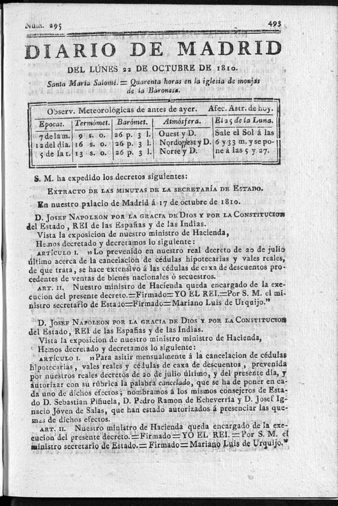 Miniatura de Diario de Madrid del lunes 22 de Octubre de 1810
