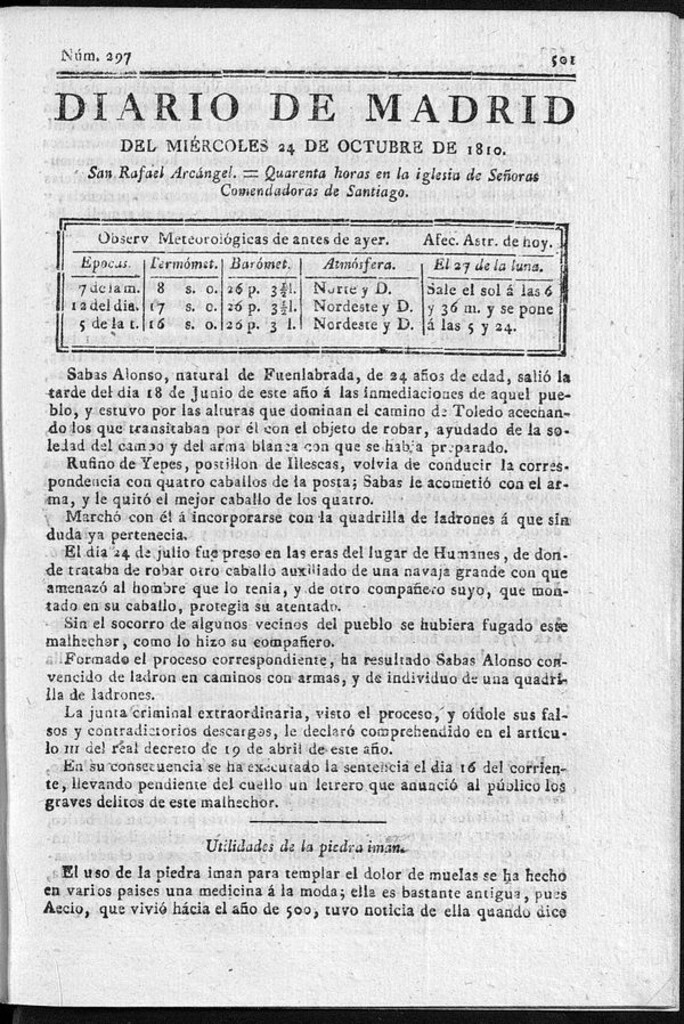 Miniatura de Diario de Madrid del miércoles 24 de Octubre de 1810