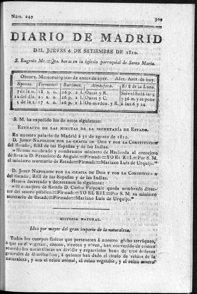 Miniatura de Diario de Madrid del jueves 6 de Septiembre de 1810