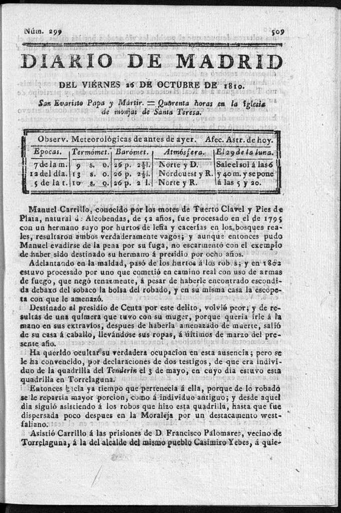 Miniatura de Diario de Madrid del viernes 26 de Octubre de 1810
