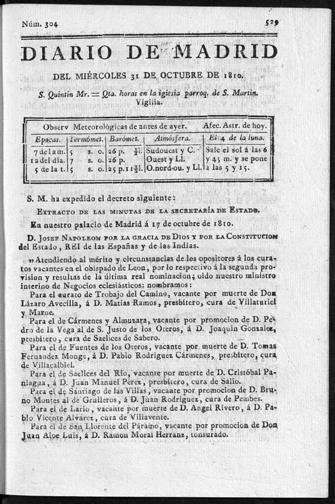 Miniatura de Diario de Madrid del miércoles 31 de Octubre de 1810