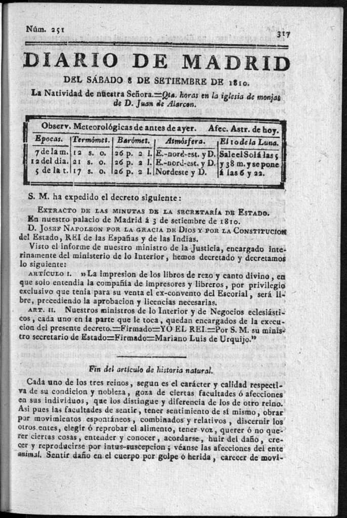 Miniatura de Diario de Madrid del sábado 8 de Septiembre de 1810