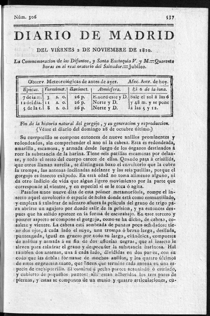 Miniatura de Diario de Madrid del viernes 2 de Noviembre de 1810
