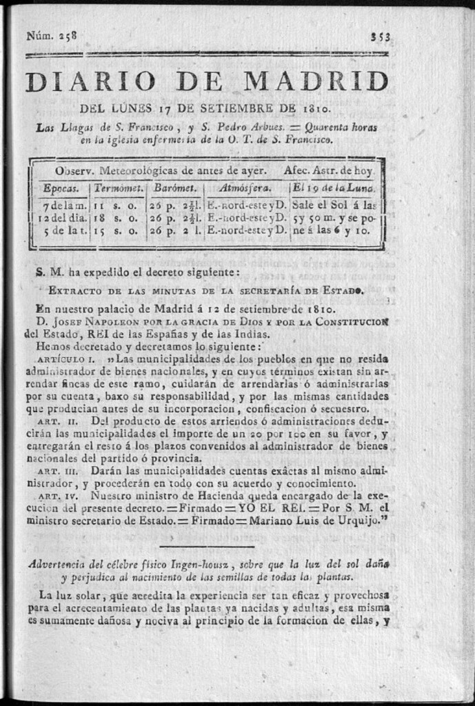 Miniatura de Diario de Madrid del lunes 17 de Septiembre de 1810