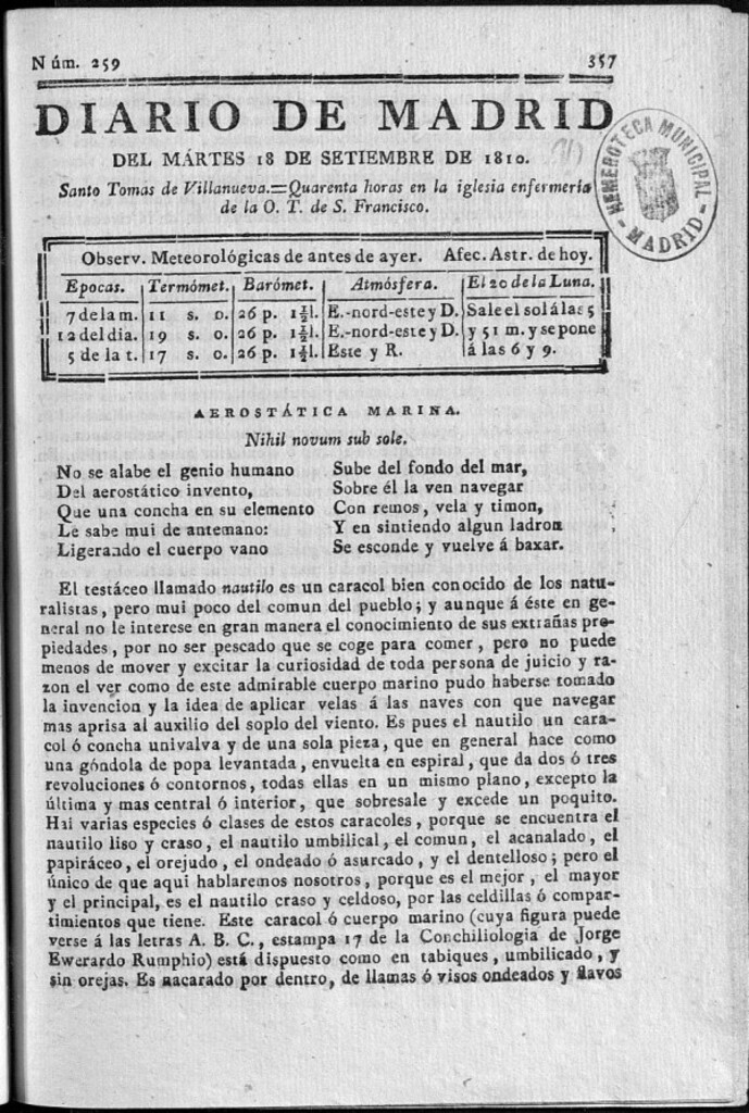 Miniatura de Diario de Madrid del martes 18 de Septiembre de 1810