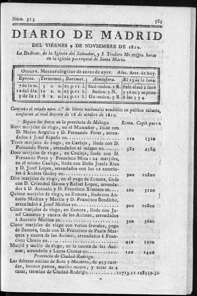Miniatura de Diario de Madrid del viernes 9 de Noviembre de 1810