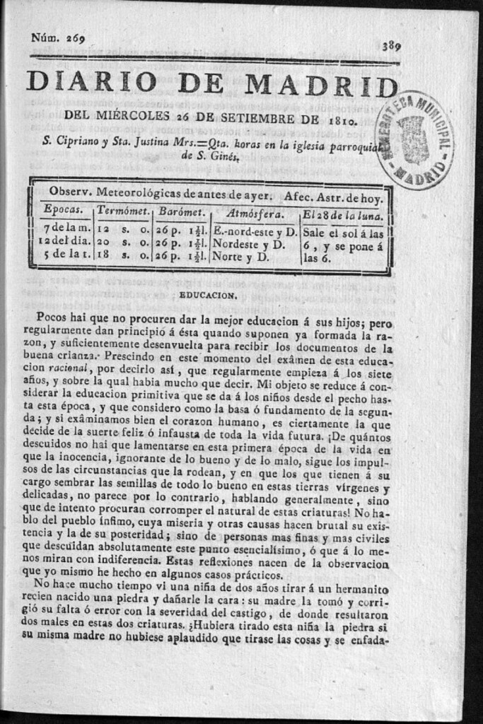 Miniatura de Diario de Madrid del miércoles 26 de Septiembre de 1810