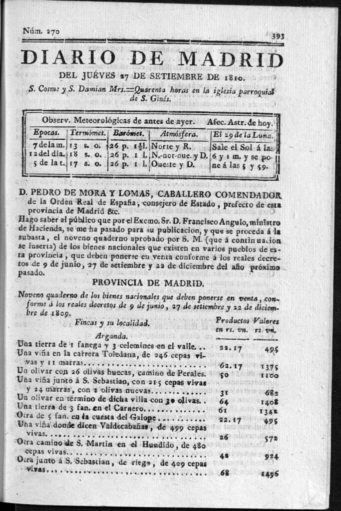 Miniatura de Diario de Madrid del jueves 27 de Septiembre de 1810