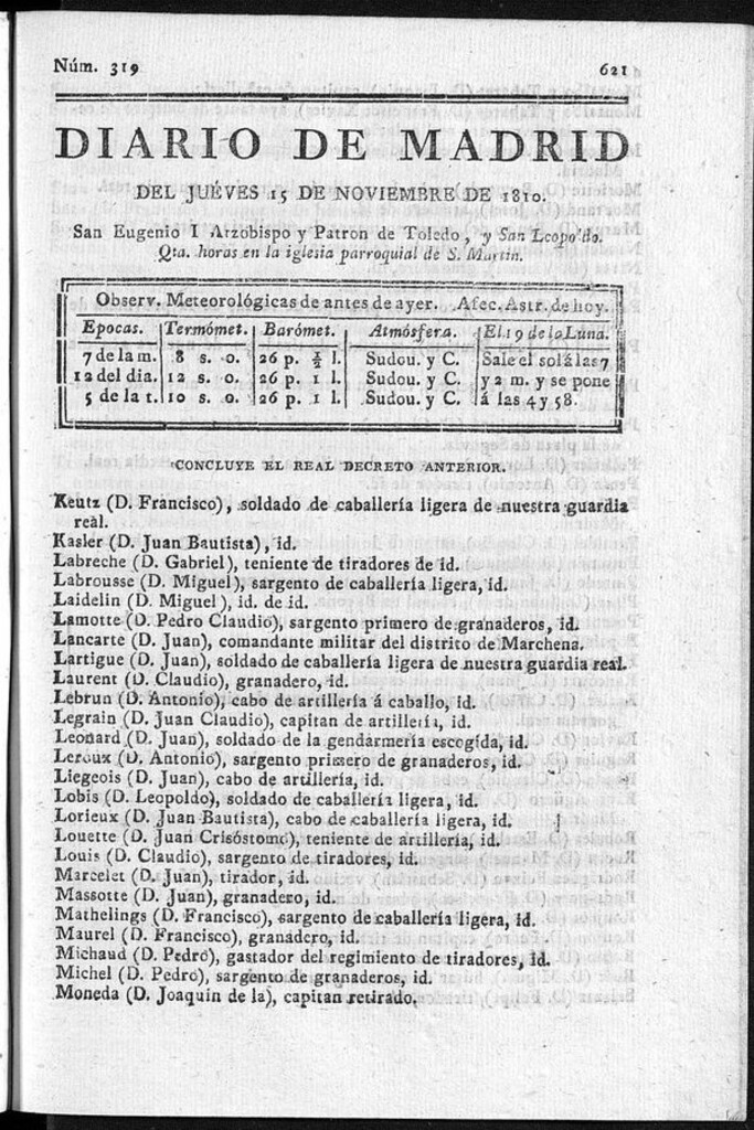 Miniatura de Diario de Madrid del jueves 15 de Noviembre de 1810