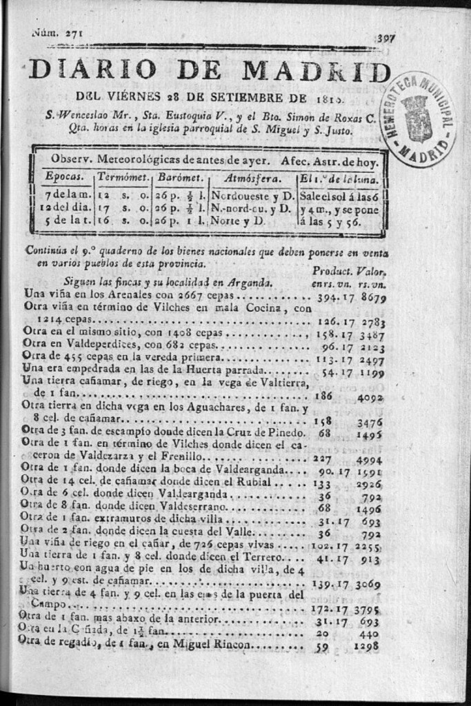 Miniatura de Diario de Madrid del viernes 28 de Septiembre de 1810