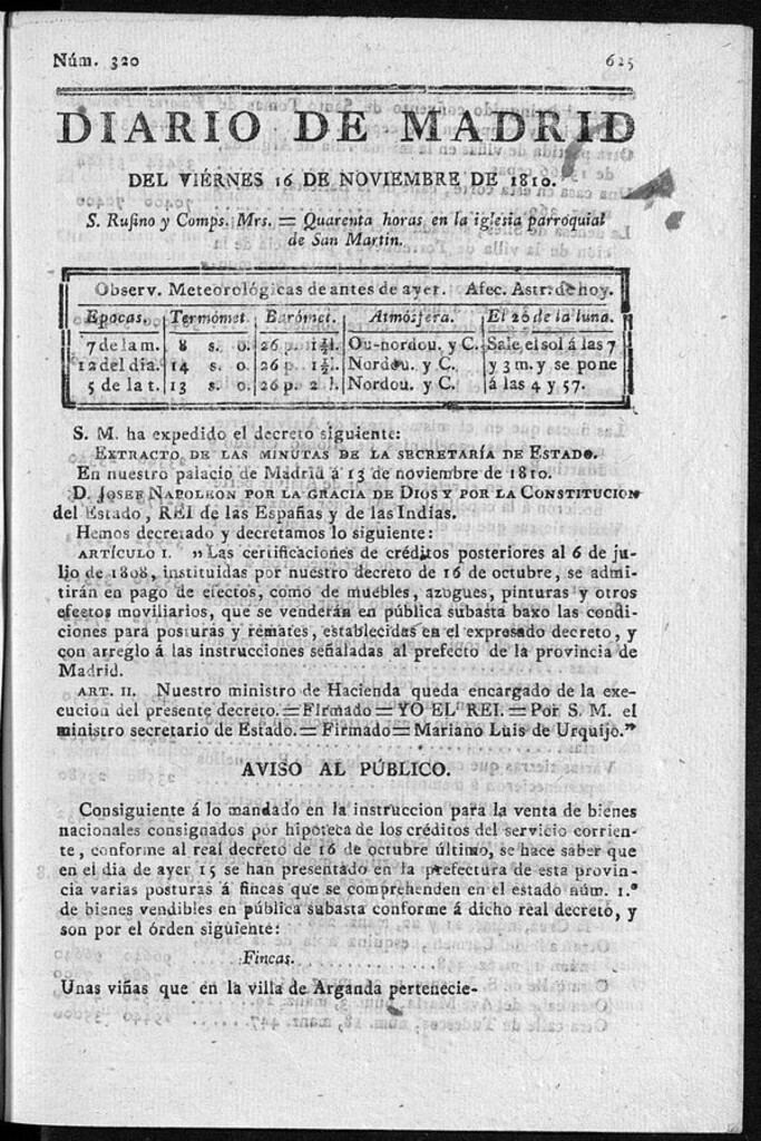 Miniatura de Diario de Madrid del viernes 16 de Noviembre de 1810