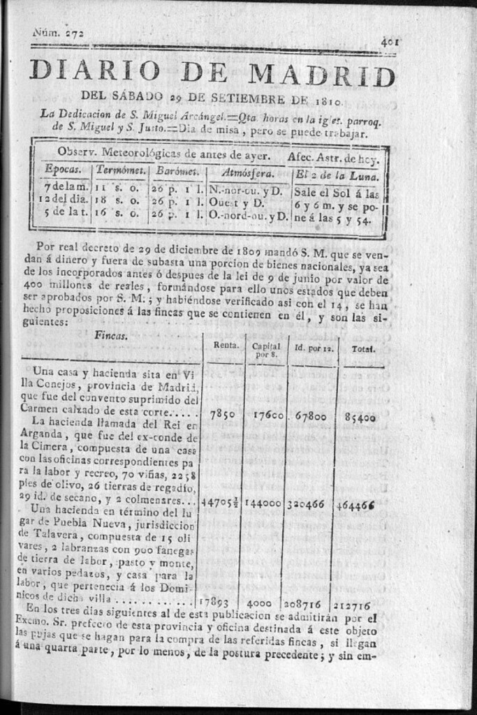 Miniatura de Diario de Madrid del sábado 29 de Septiembre de 1810