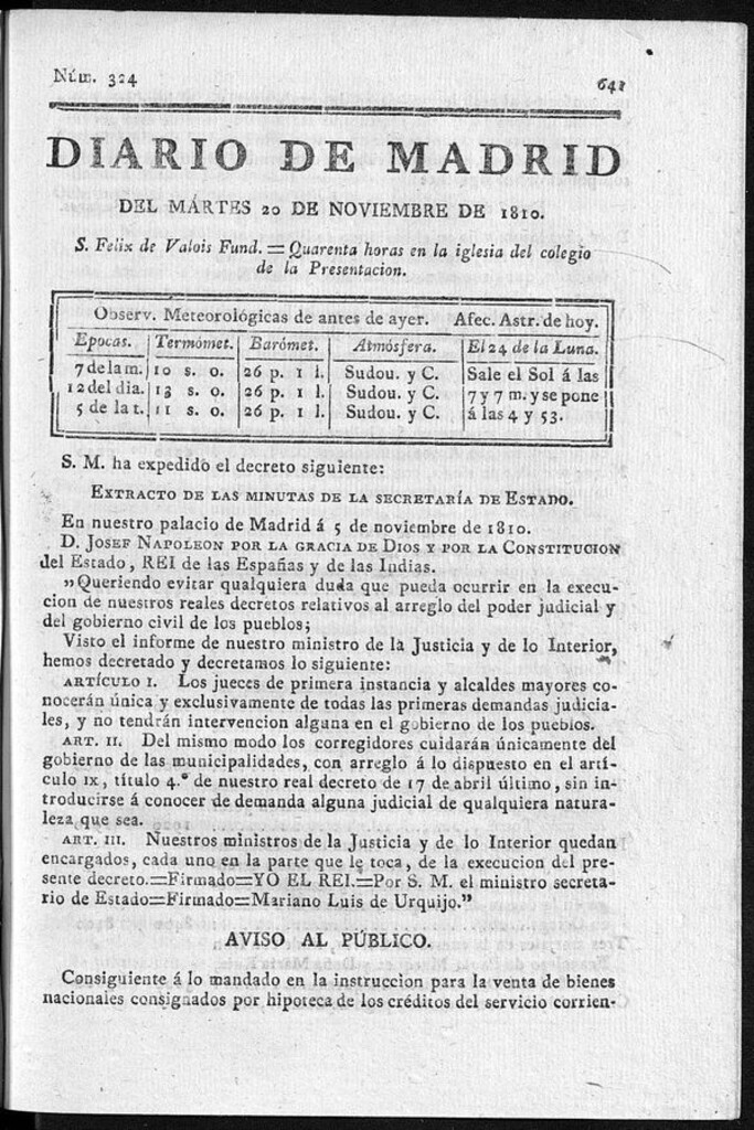 Miniatura de Diario de Madrid del martes 20 de Noviembre de 1810