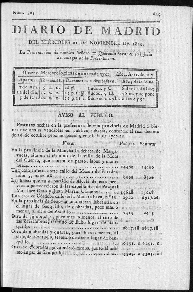 Miniatura de Diario de Madrid del miércoles 21 de Noviembre de 1810