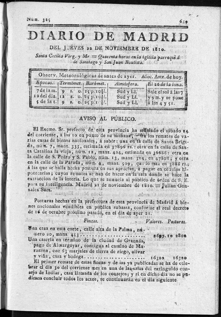 Miniatura de Diario de Madrid del jueves 22 de Noviembre de 1810