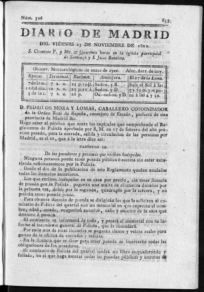 Miniatura de Diario de Madrid del viernes 23 de Noviembre de 1810