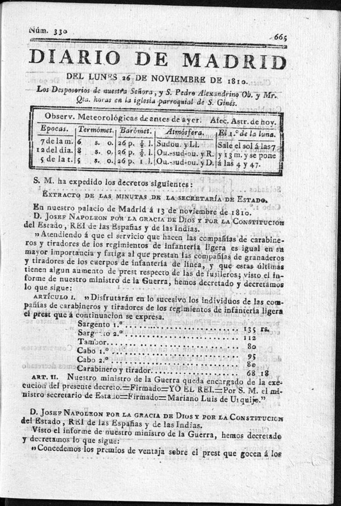 Miniatura de Diario de Madrid del lunes 26 de Noviembre de 1810