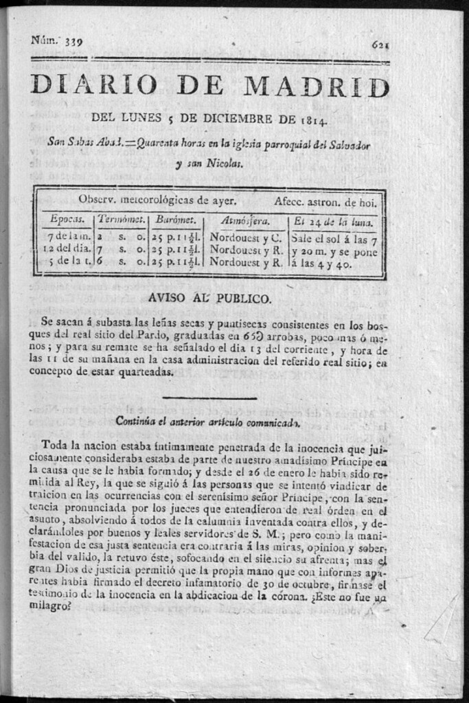 Miniatura de Diario de Madrid del Lunes 5 de Diciembre de 1814
