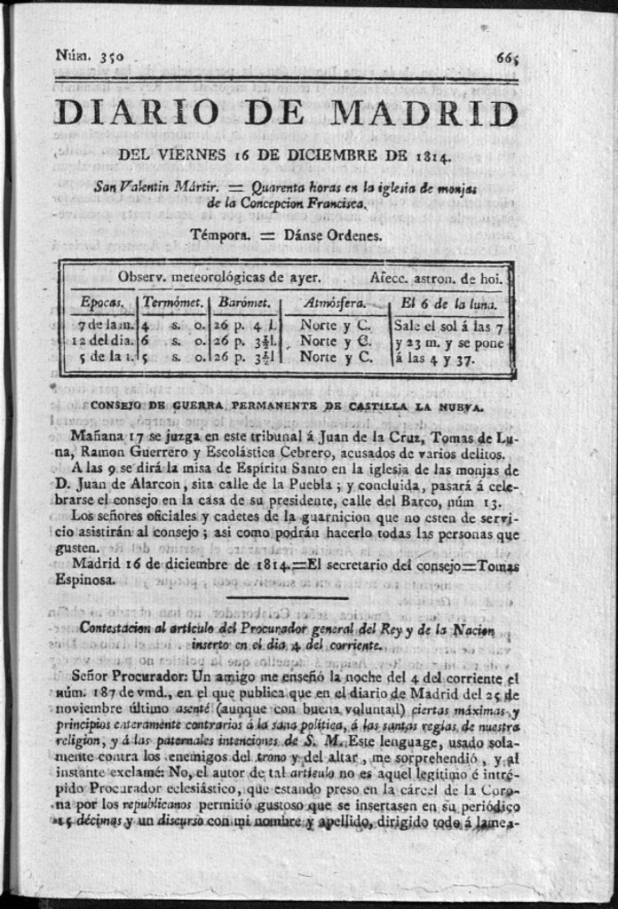 Miniatura de Diario de Madrid del Viernes 16 de Diciembre de 1814