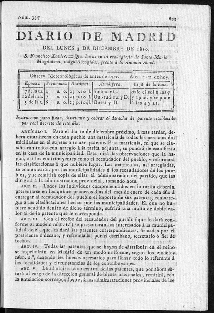 Miniatura de Diario de Madrid del lunes 3 de Diciembre de 1810