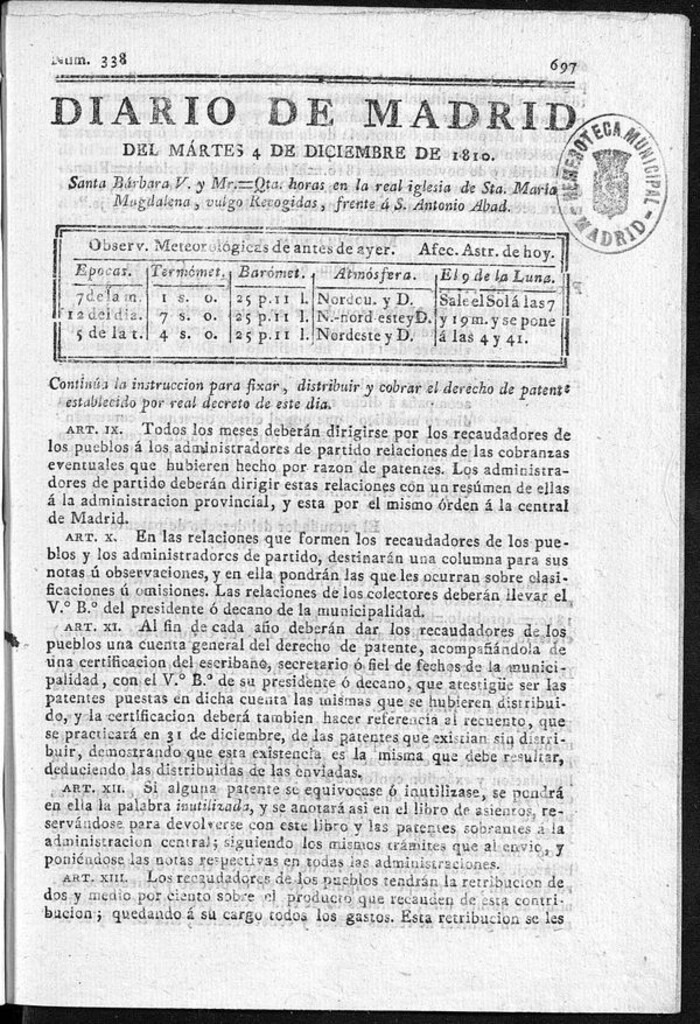 Miniatura de Diario de Madrid del martes 4 de Diciembre de 1810
