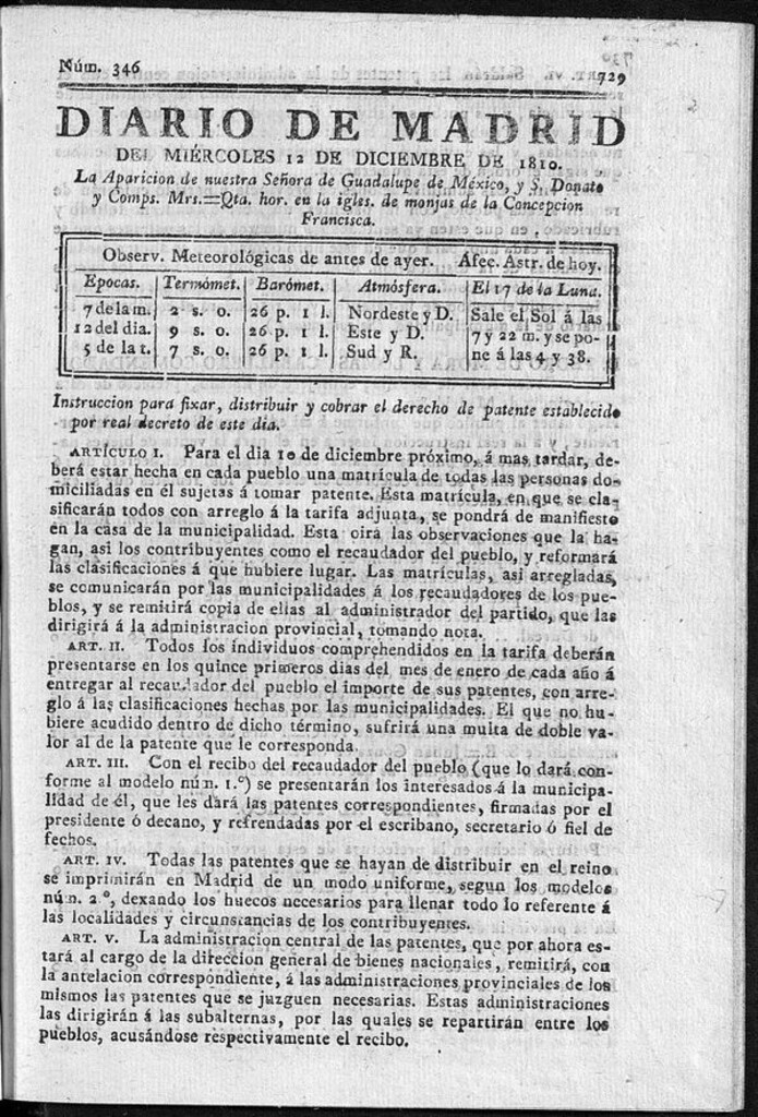 Miniatura de Diario de Madrid del miércoles 12 de Diciembre de 1810