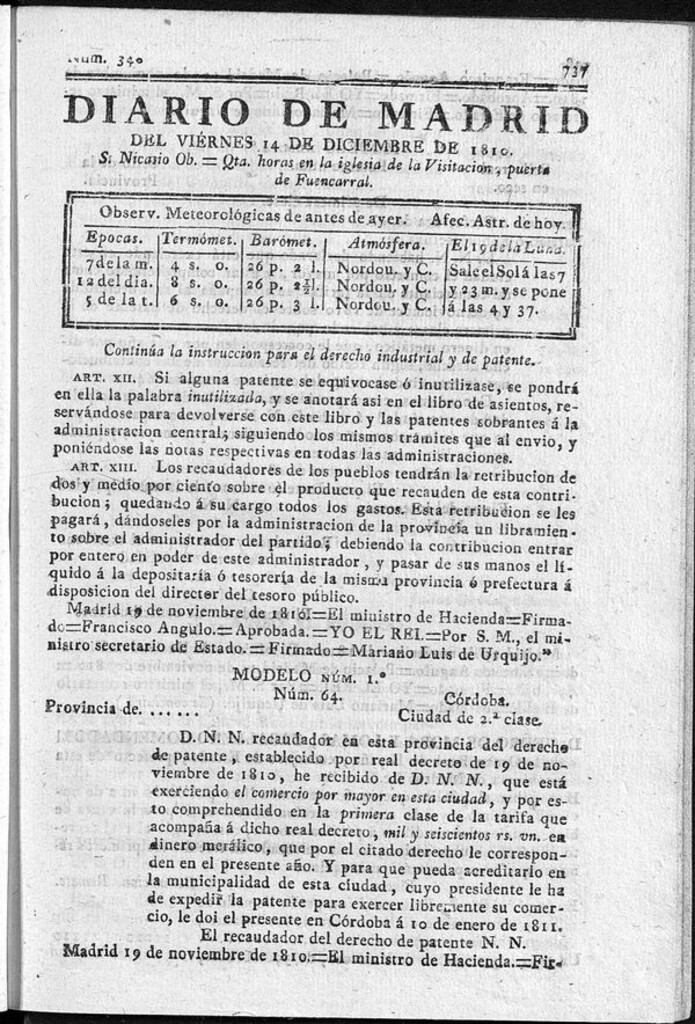 Miniatura de Diario de Madrid del viernes 14 de Diciembre de 1810
