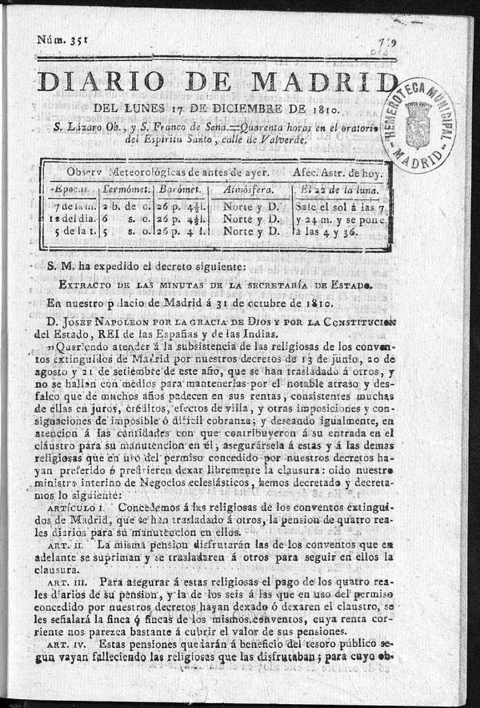 Miniatura de Diario de Madrid del lunes 17 de Diciembre de 1810