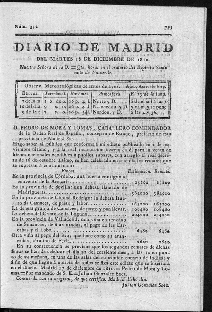 Miniatura de Diario de Madrid del martes 18 de Diciembre de 1810