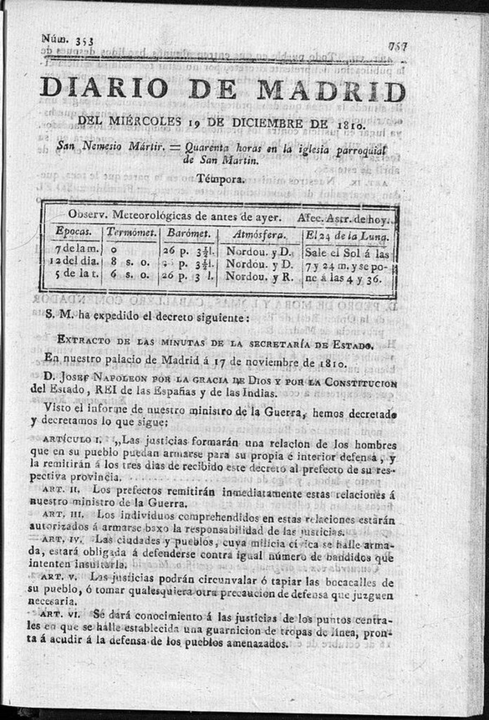 Miniatura de Diario de Madrid del miércoles 19 de Diciembre de 1810