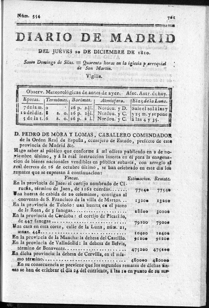 Miniatura de Diario de Madrid del jueves 20 de Diciembre de 1810
