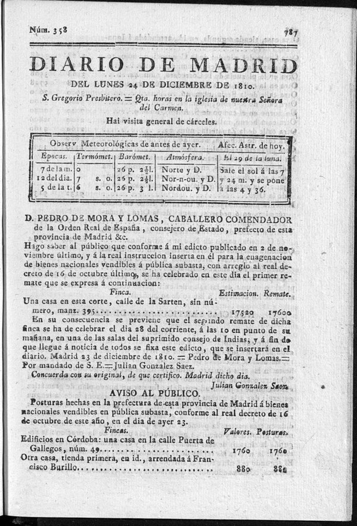Miniatura de Diario de Madrid del lunes 24 de Diciembre de 1810