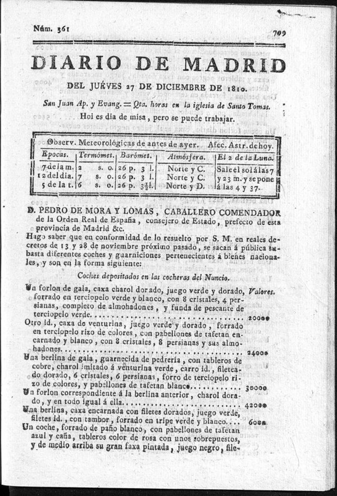Miniatura de Diario de Madrid del jueves 27 de Diciembre de 1810