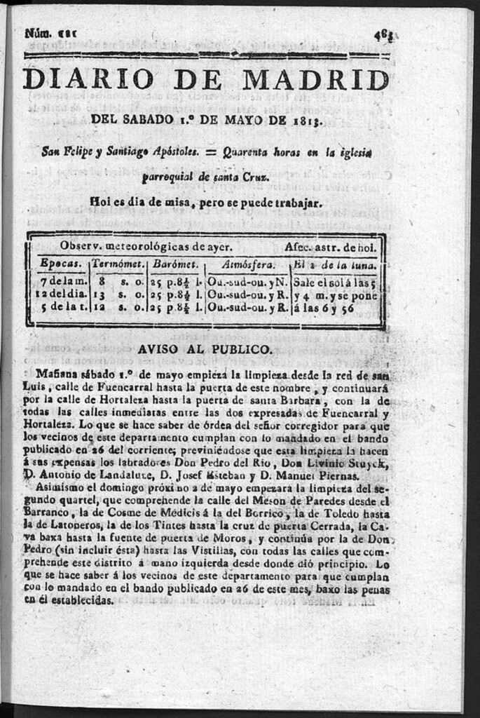 Miniatura de Diario de Madrid del Sábado 1 de Mayo de 1813