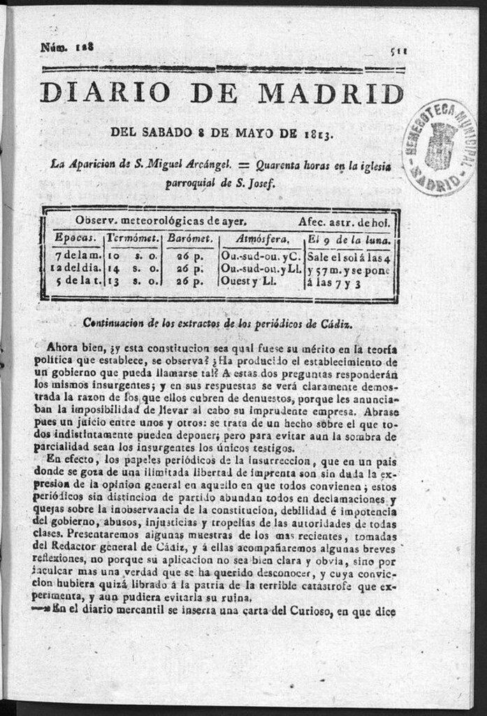 Miniatura de Diario de Madrid del Sábado 8 de Mayo de 1813