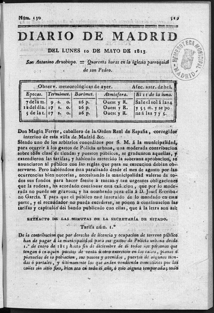 Miniatura de Diario de Madrid del Lunes 10 de Mayo de 1813
