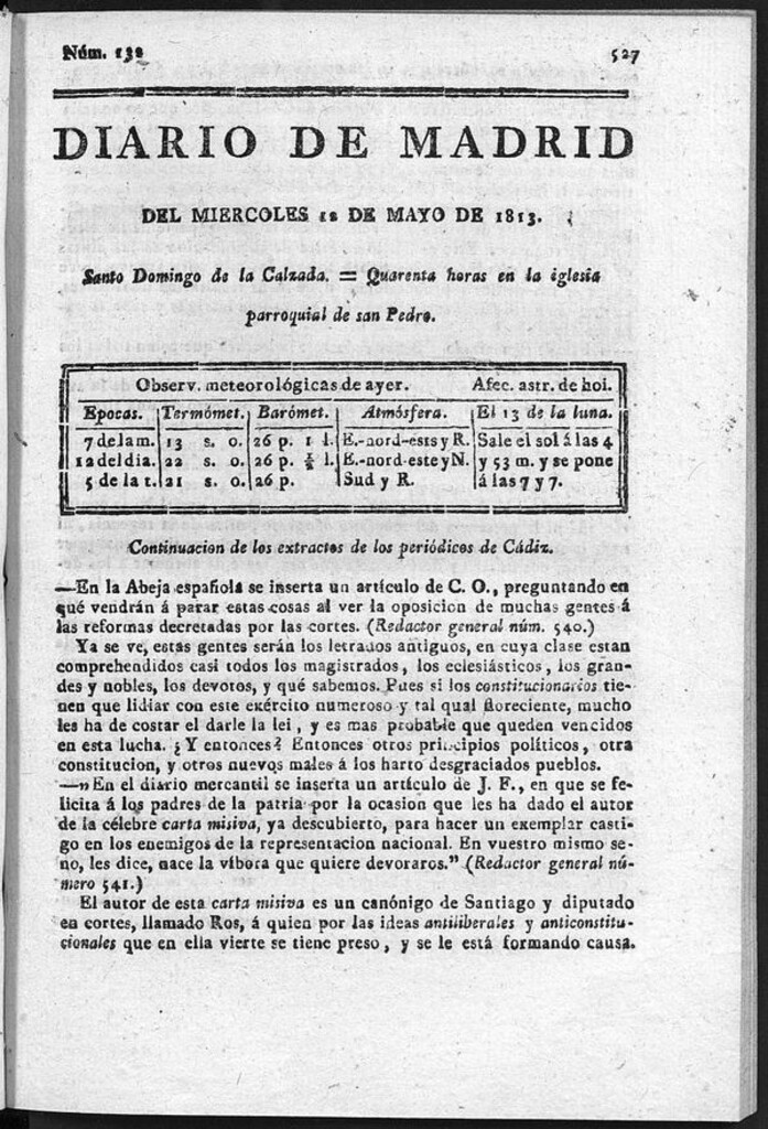 Miniatura de Diario de Madrid del Miércoles 12 de Mayo de 1813