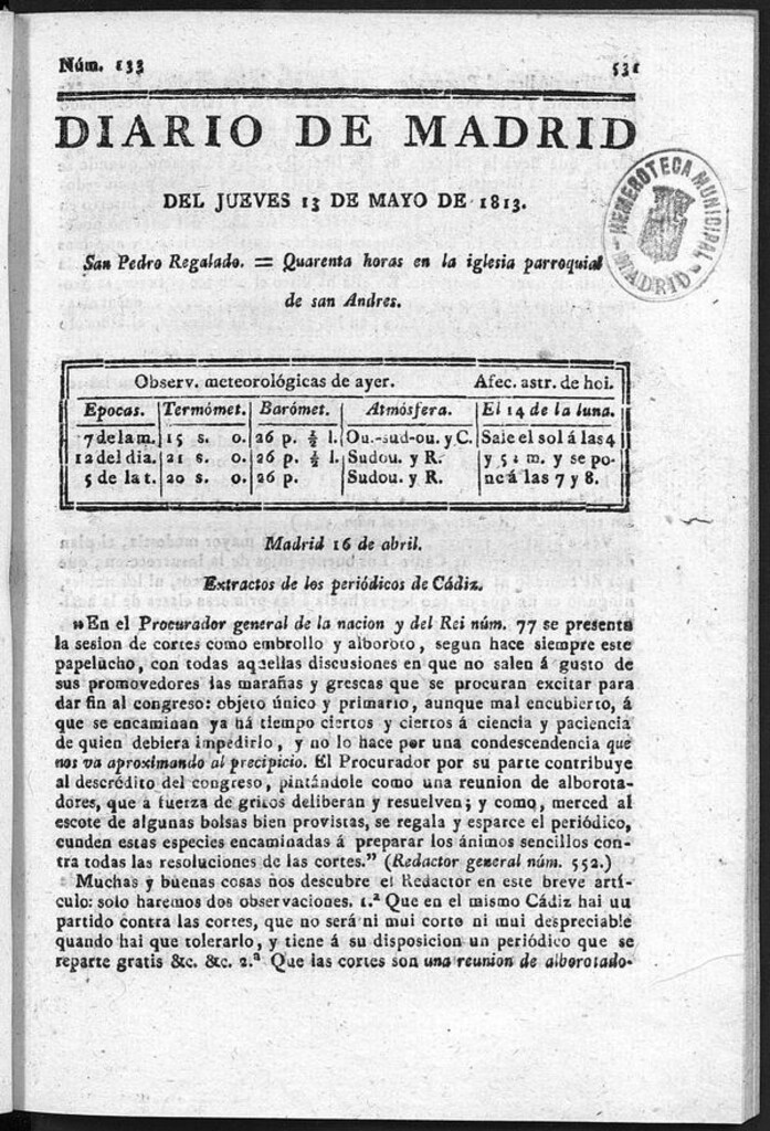 Miniatura de Diario de Madrid del Jueves 13 de Mayo de 1813