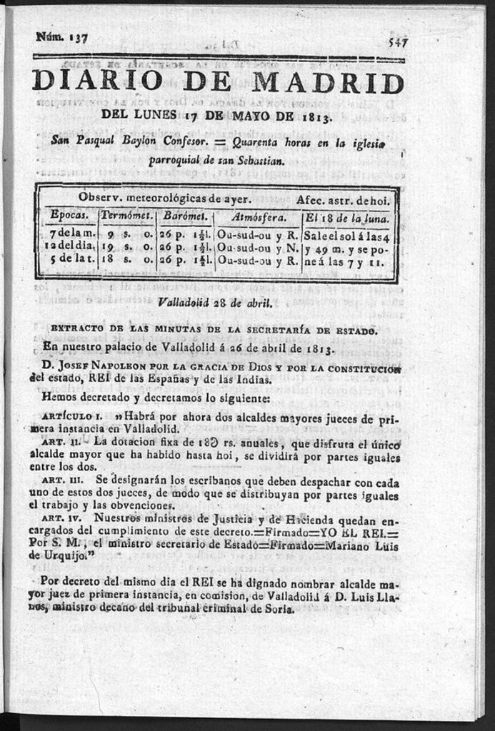 Miniatura de Diario de Madrid del Lunes 17 de Mayo de 1813