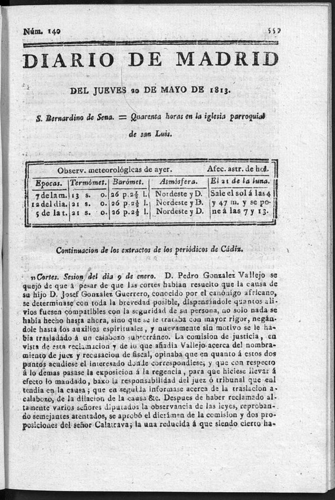 Miniatura de Diario de Madrid del Jueves 20 de Mayo de 1813